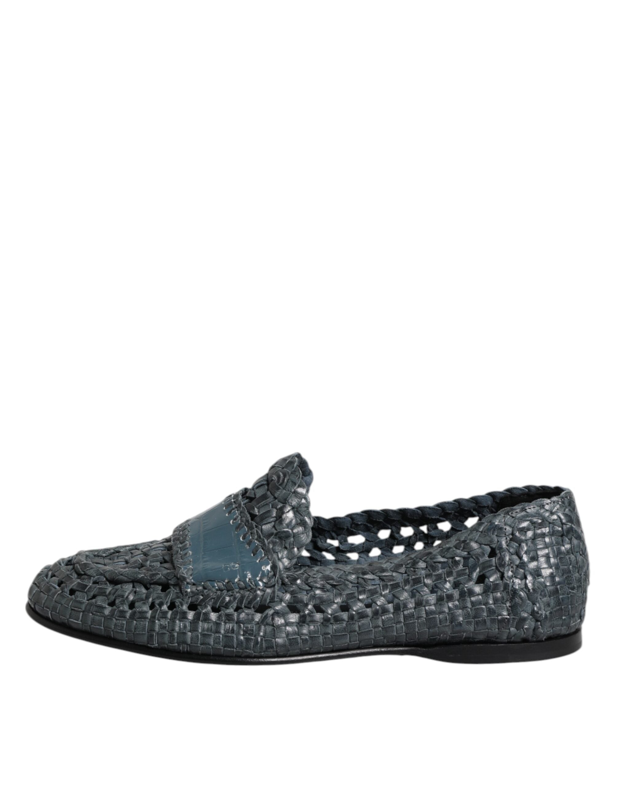 Chaussures mocassins en cuir tissé bleu Dolce & Gabbana, slip-on élégants pour homme.