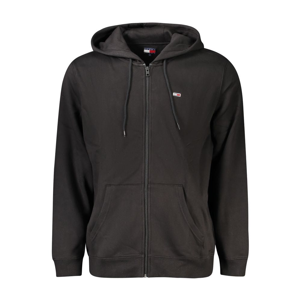 Sweat à capuche homme Tommy Hilfiger en coton noir, style décontracté avec logo sur la poitrine.