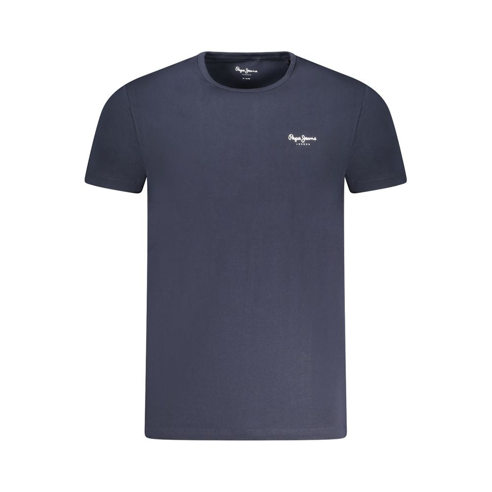 T-shirt en coton bleu de la marque Pepe Jeans, vue de face, avec col rond et logo discret sur la poitrine.