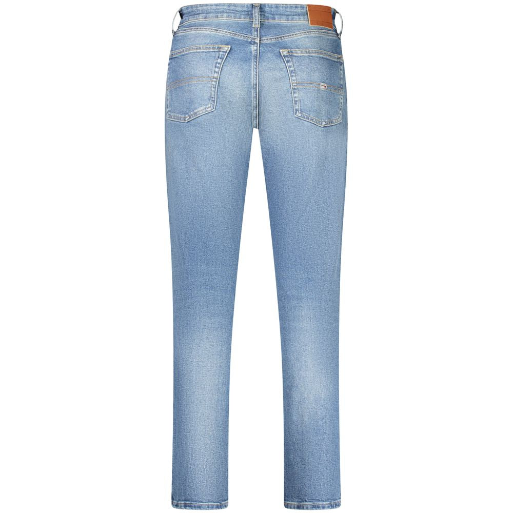 Jeans homme en coton bleu Tommy Hilfiger, coupe classique, détails de couture et fermeture éclair visible.