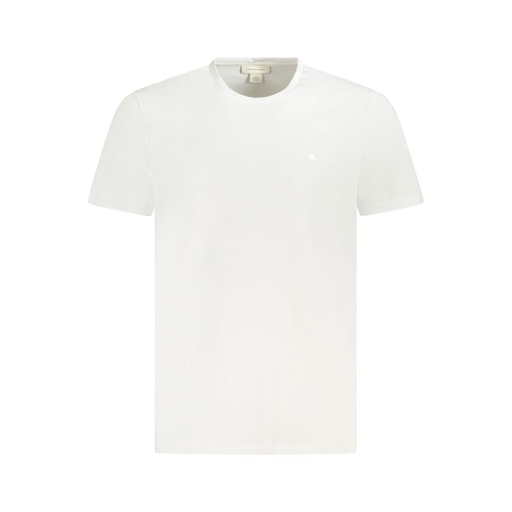 T-shirt blanc pour homme de la marque Calvin Klein en coton, vue de face, avec col rond et logo discret.