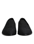 Chaussures Dolce & Gabbana en jacquard noir, loafers slip-on formels élégants et sophistiqués, vue de face.