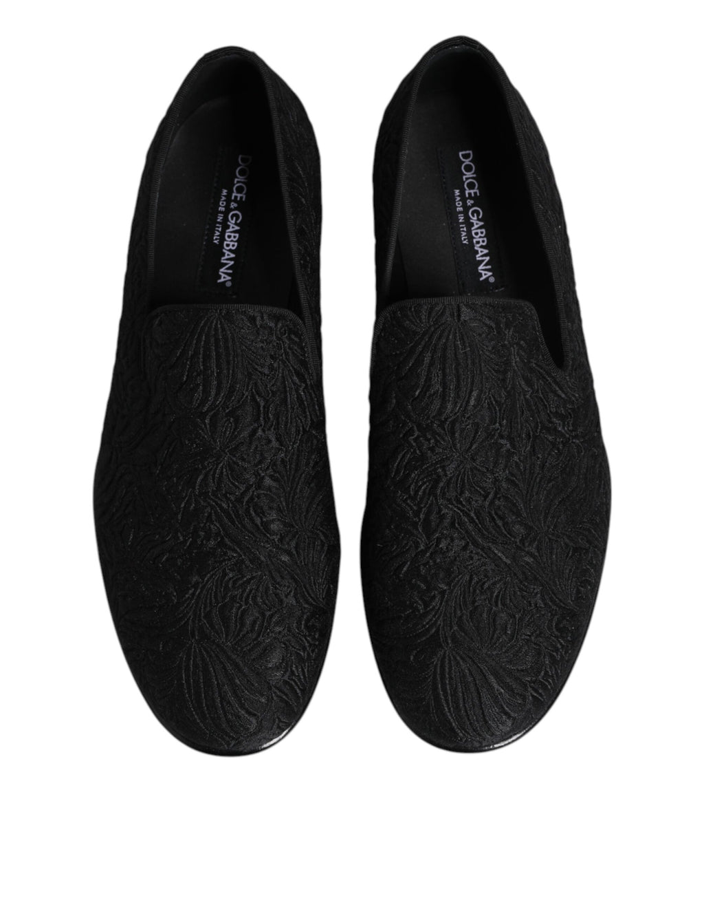 Chaussures formelles Dolce & Gabbana en jacquard noir, mocassins slip-on élégants et sophistiqués pour homme.