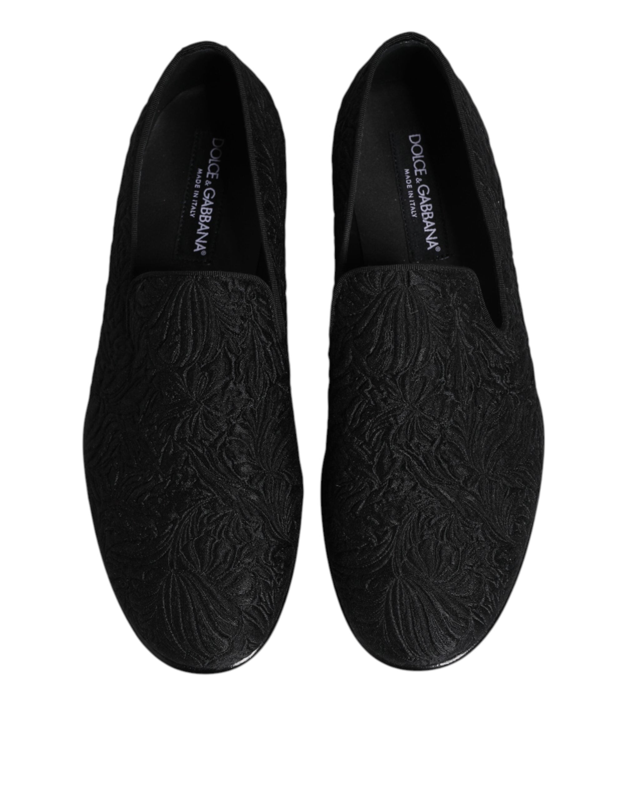 Chaussures formelles Dolce & Gabbana en jacquard noir, mocassins slip-on élégants et sophistiqués pour homme.