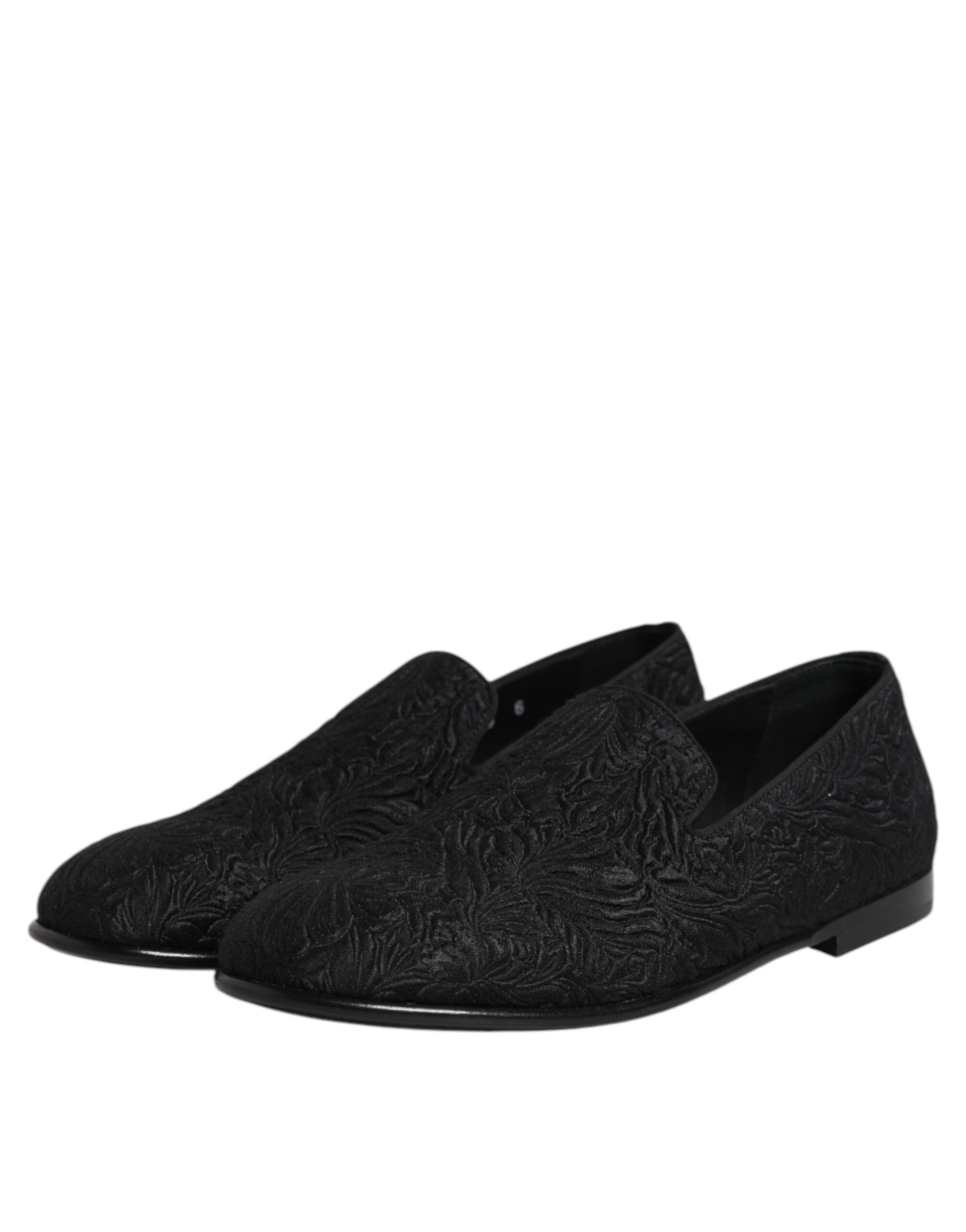 Chaussures formelles Dolce & Gabbana, mocassins en jacquard noir à enfiler, élégants et sophistiqués.