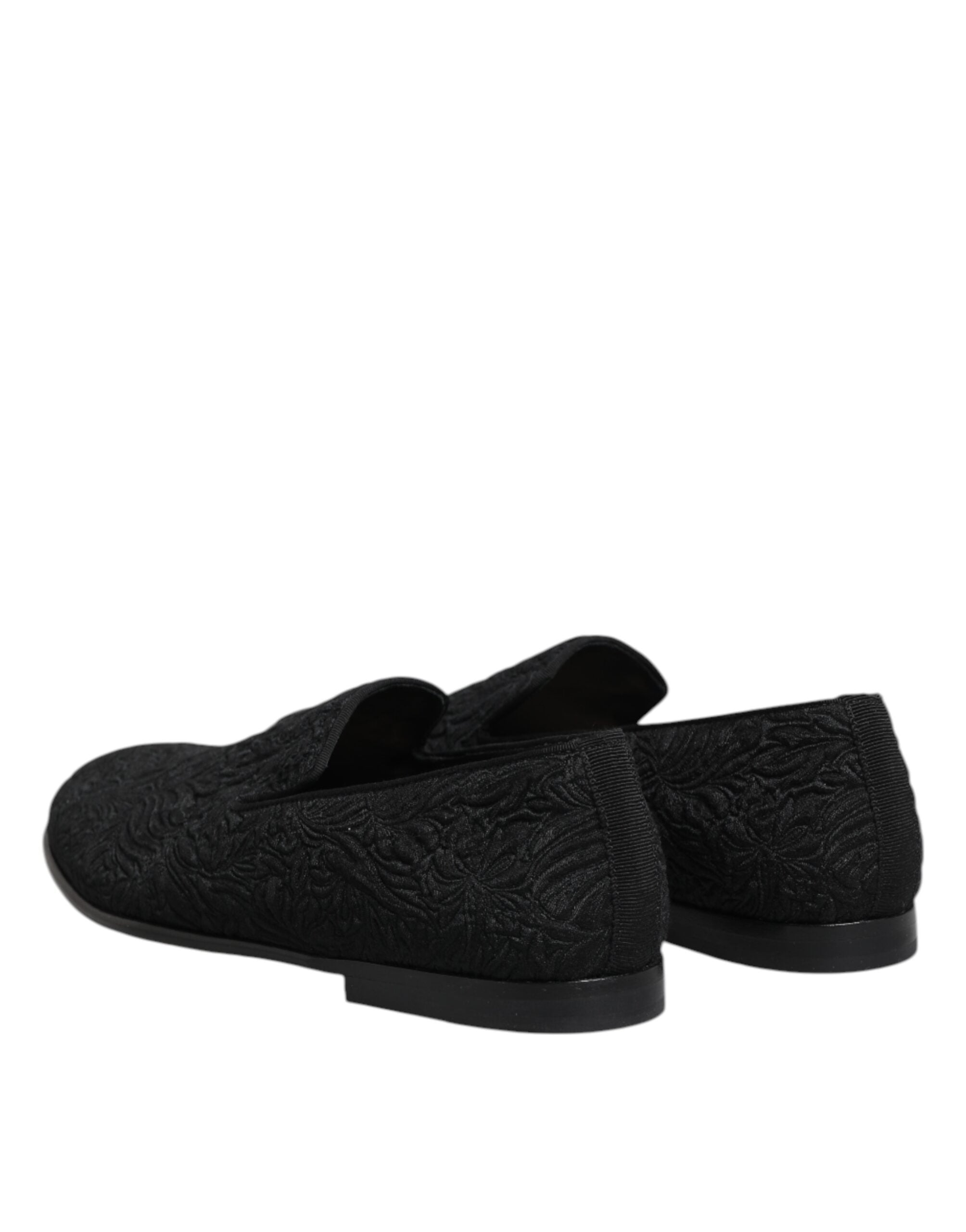 Chaussures formelles Dolce & Gabbana en jacquard noir, mocassins slip-on élégants avec finition raffinée.