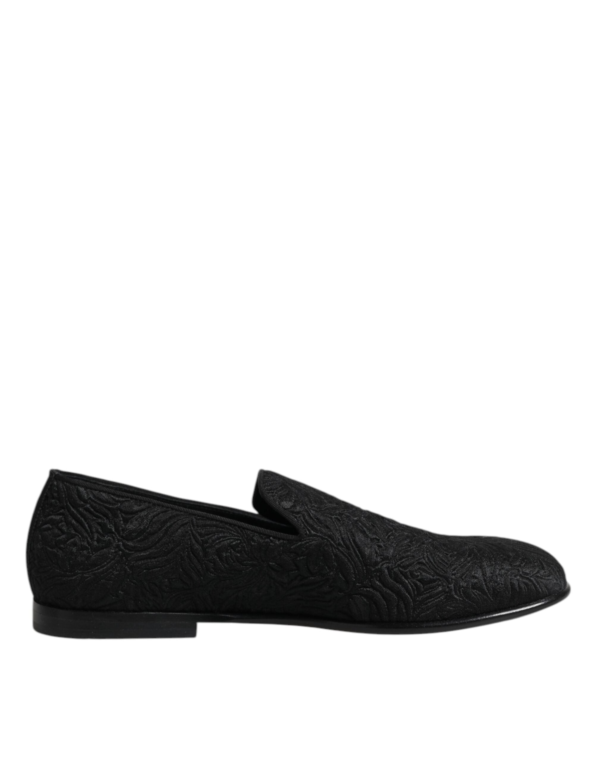 Chaussures formelles Dolce & Gabbana mocassins en jacquard noir, style slip-on élégants et sophistiqués.
