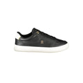 Sneakers pour femmes Tommy Hilfiger en polyuréthane noir, modernes et confortables, avec détails de la marque.