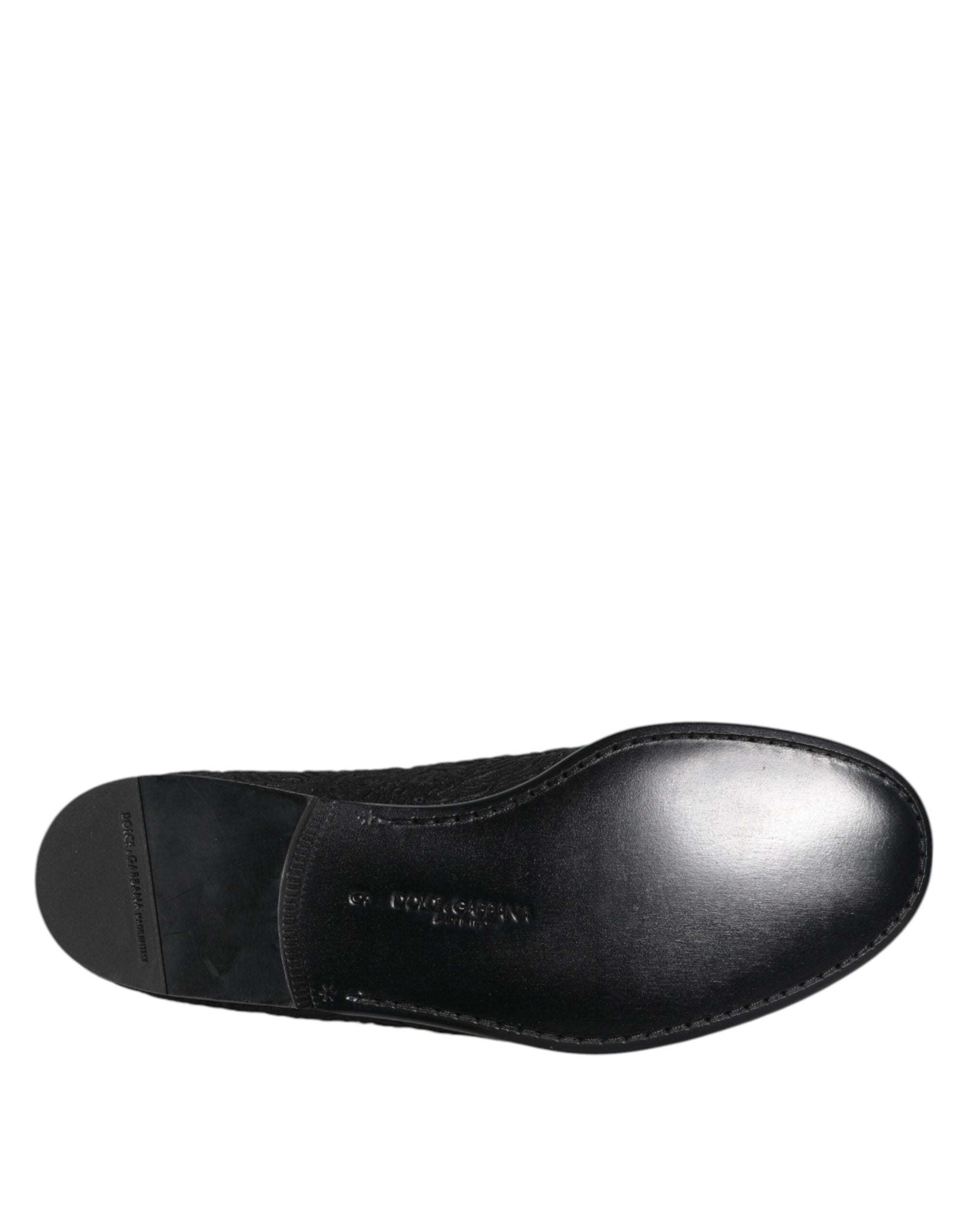 Chaussures formelles Dolce & Gabbana, mocassins en jacquard noir à enfiler, élégants et sophistiqués.