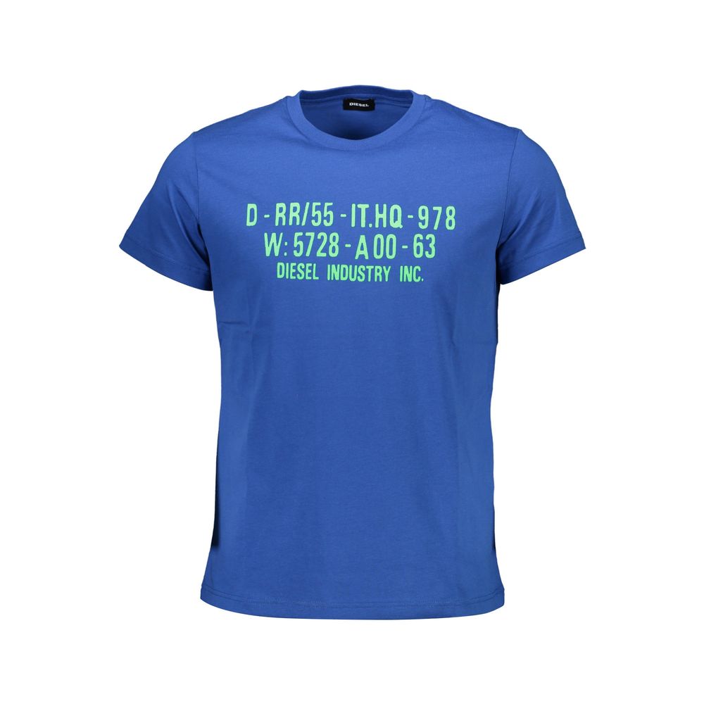 T-shirt homme Diesel en coton bleu, look décontracté avec logo Diesel visible à l'avant.