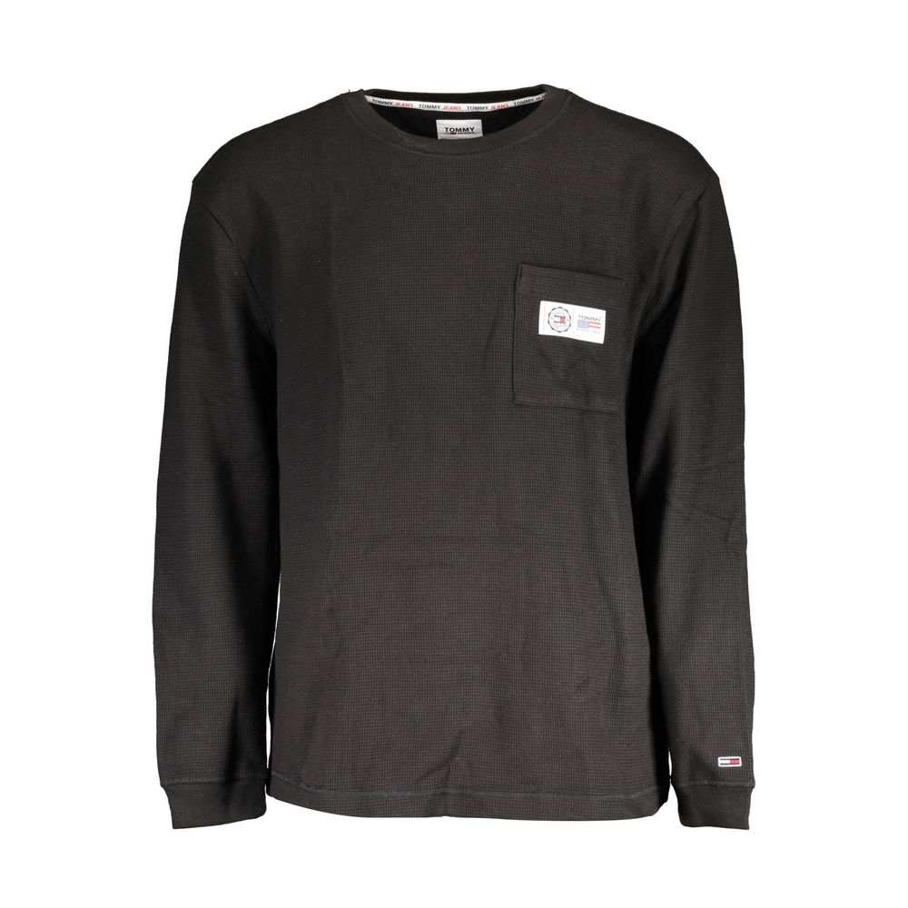 Pull pour homme Tommy Hilfiger en coton noir, style décontracté, avec col rond et logo discret.