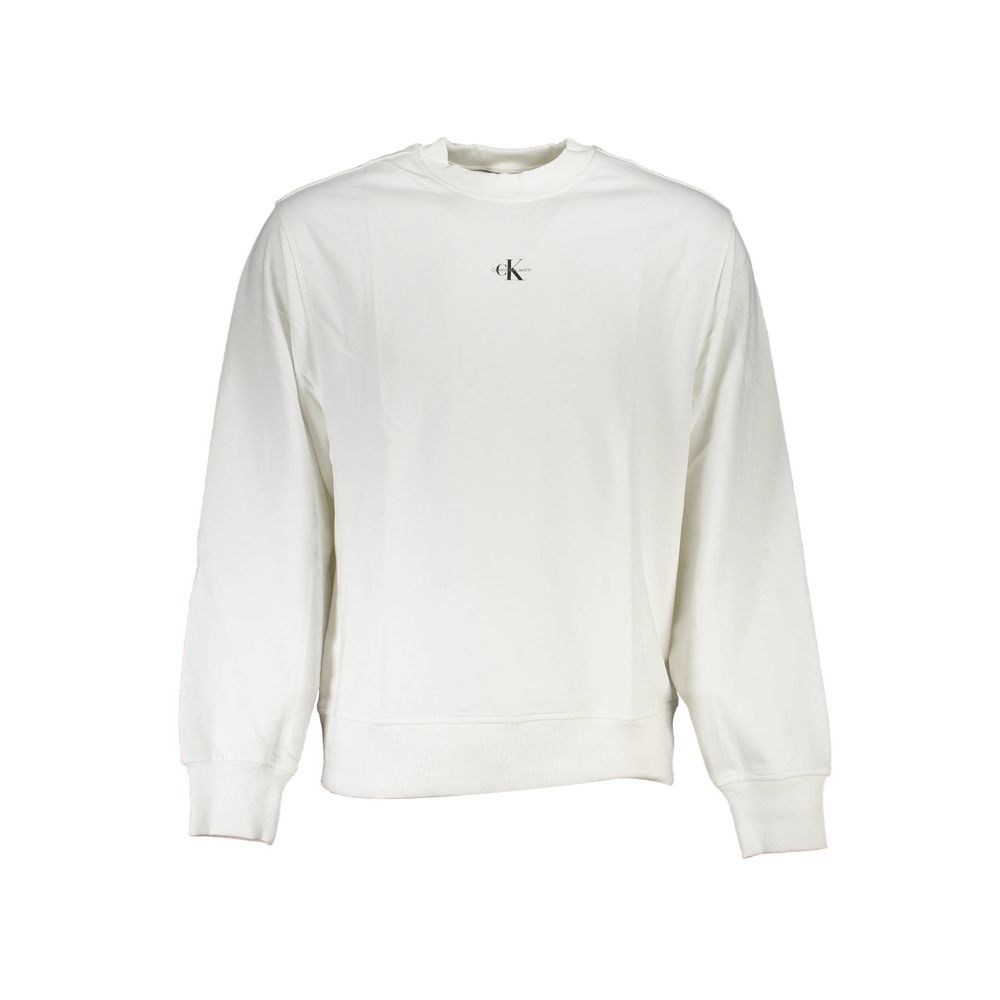 Sweat-shirt blanc en coton pour homme de la marque Calvin Klein, vue de face avec col rond et manches longues.