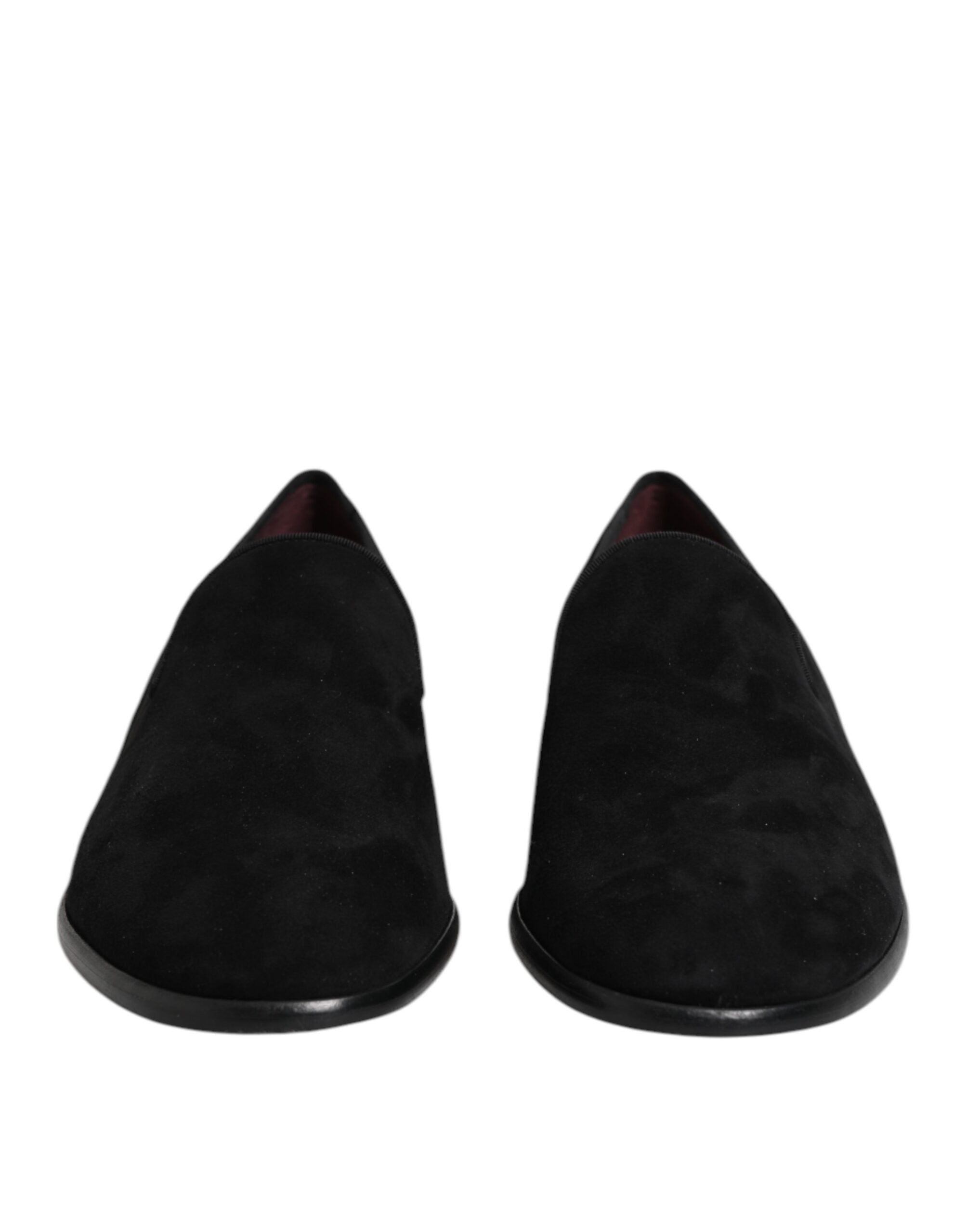 Chaussures habillées en daim noir de Dolce & Gabbana, mocassins slip-on pour homme, élégants et sophistiqués.