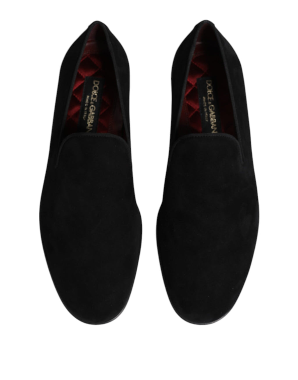 Chaussures formelles Dolce & Gabbana en daim noir, mocassins slip-on élégants pour homme, style sophistiqué et confortable.