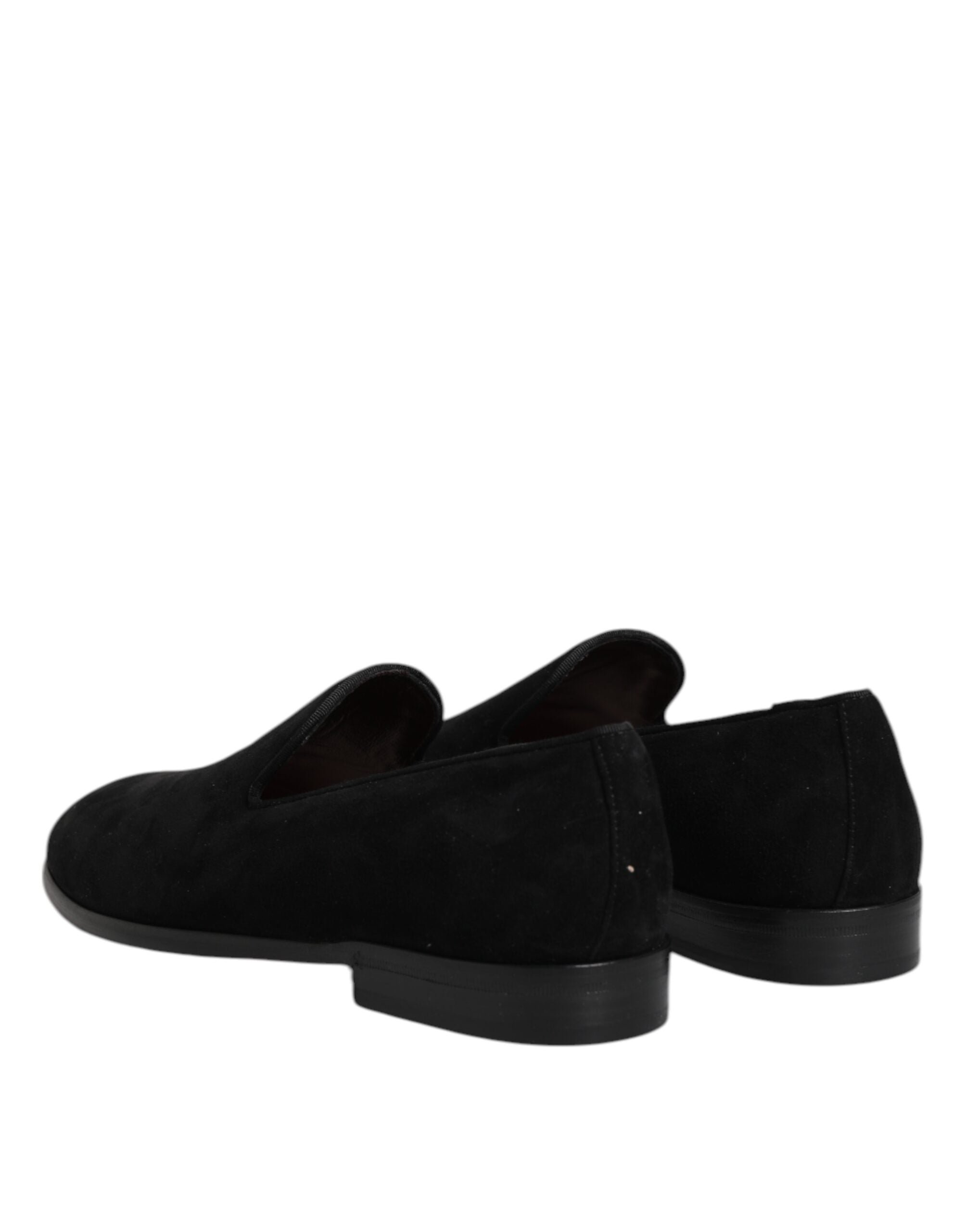 Chaussures mocassins en daim noir Dolce & Gabbana, chaussures formelles élégantes pour homme, vue de face.