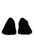 Chaussures habillées Dolce & Gabbana en velours noir, mocassins slip-on élégants pour homme.