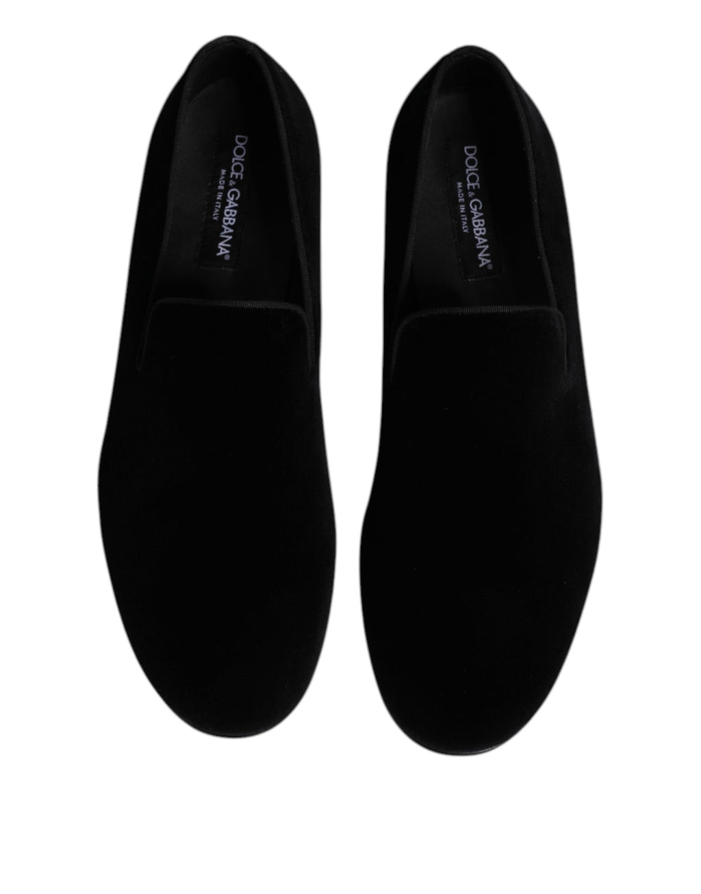 Mocassins en velours noir Dolce & Gabbana, chaussures formelles à enfiler, élégantes et sophistiquées pour homme.