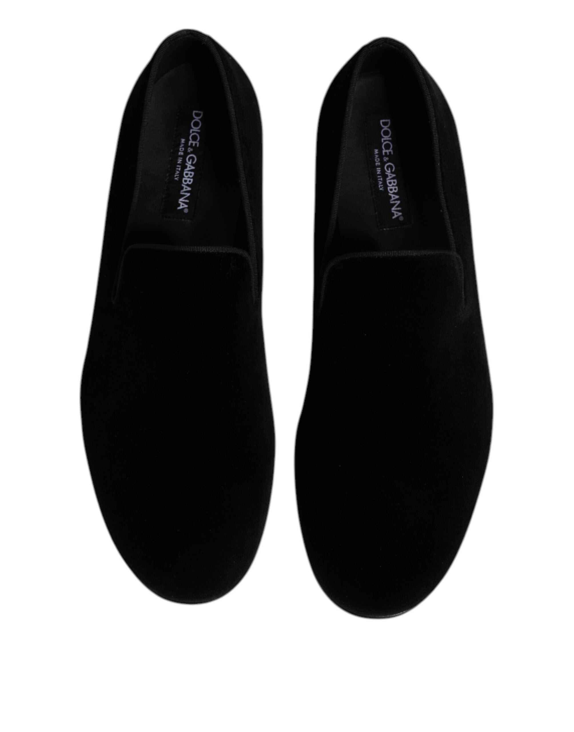 Mocassins en velours noir Dolce & Gabbana, chaussures formelles à enfiler, élégantes et sophistiquées pour homme.