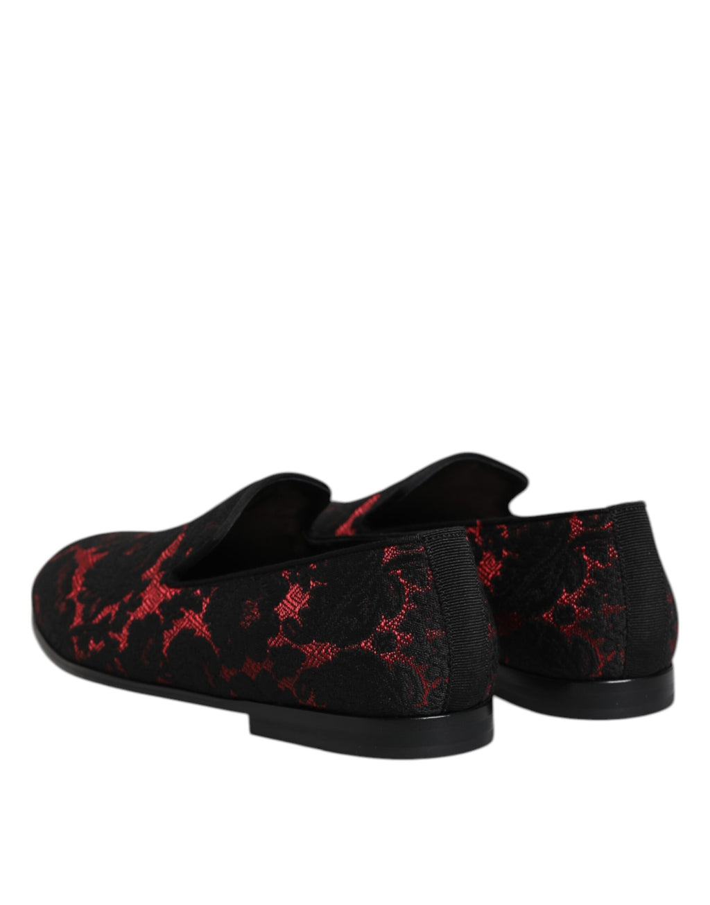 Chaussures mocassins Dolce & Gabbana en jacquard rouge et noir, slip-on élégants pour homme.