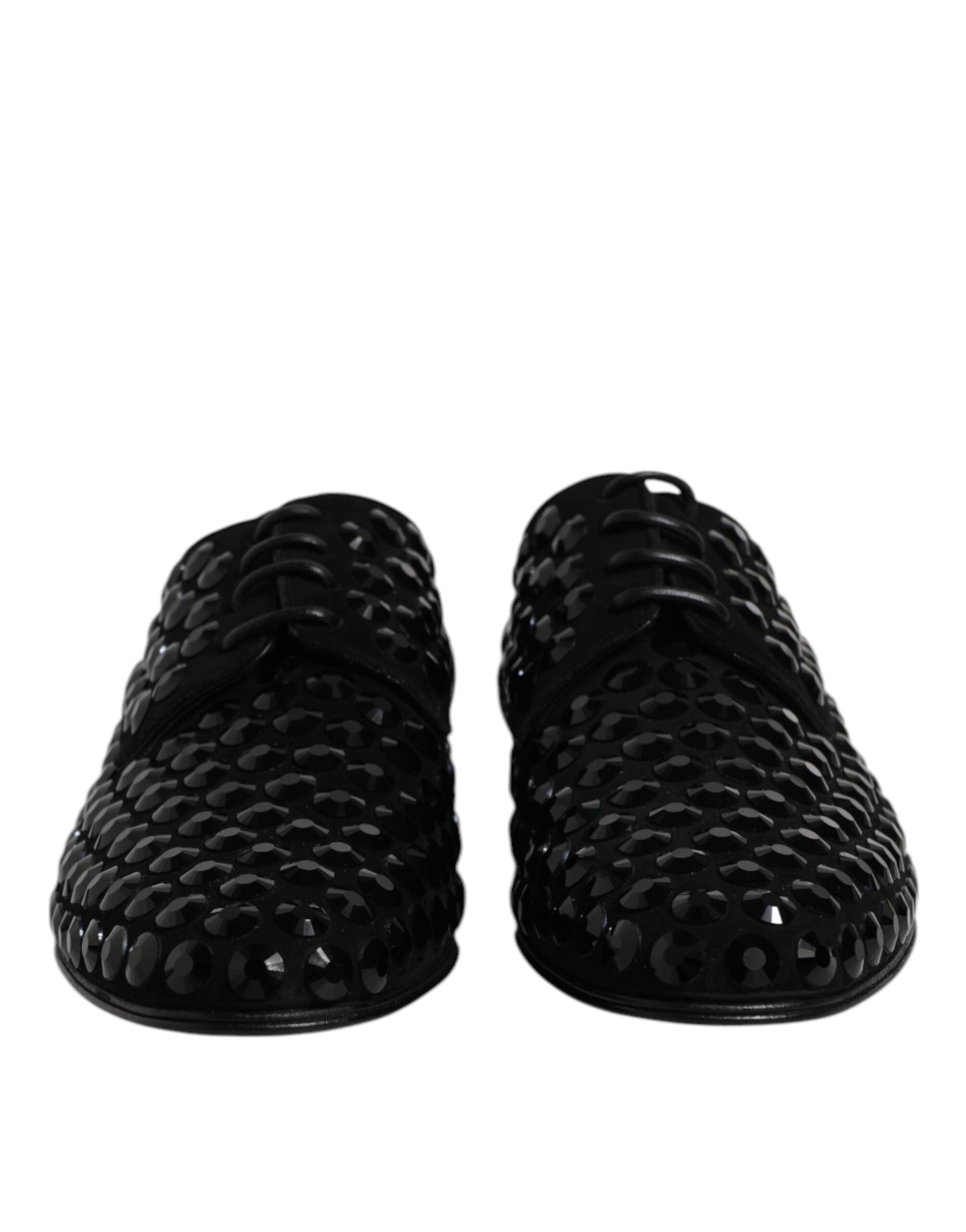 Chaussures Derby en daim noir Dolce & Gabbana avec strass, chaussures formelles élégantes et sophistiquées.