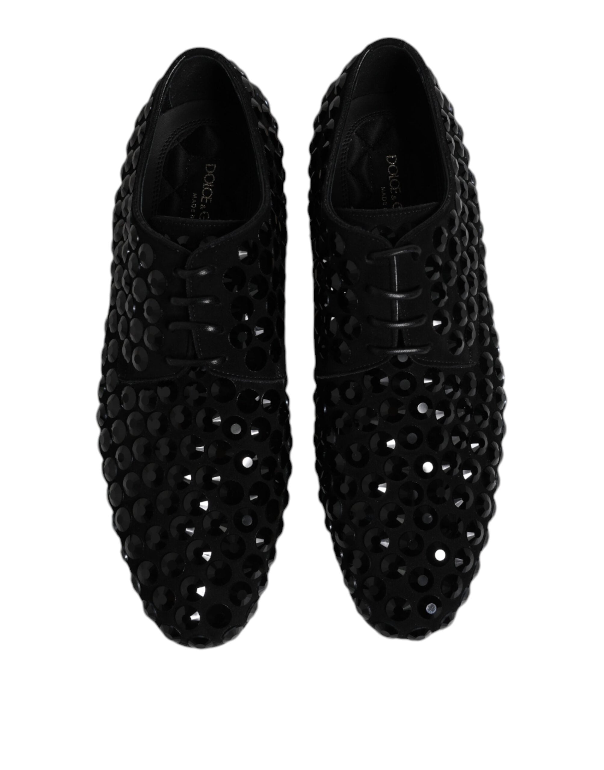 Chaussures derby noires en daim Dolce & Gabbana avec strass, chaussures formelles élégantes et sophistiquées.