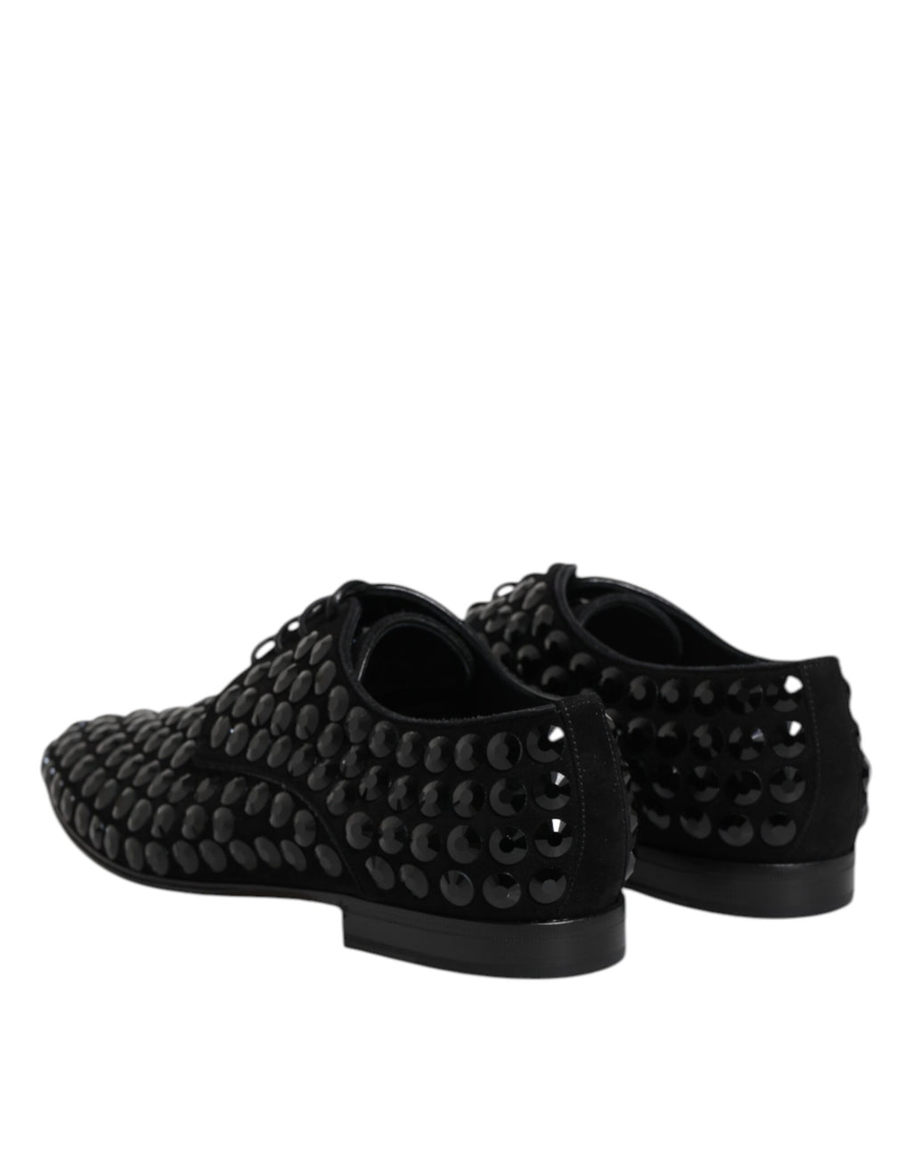 Chaussures derby noires en daim Dolce & Gabbana avec strass, chaussures formelles élégantes et sophistiquées.