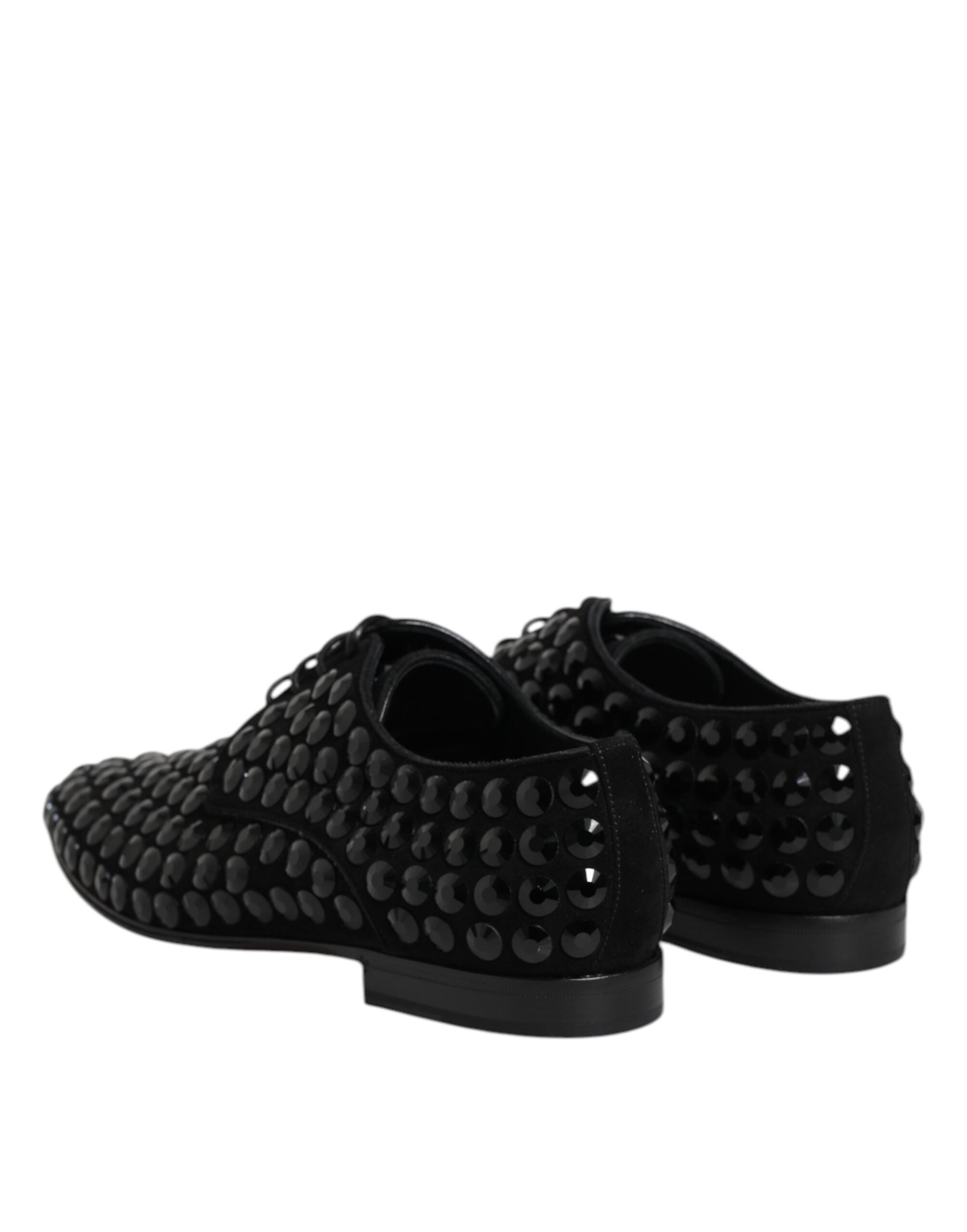 Chaussures derby noires en daim Dolce & Gabbana avec strass, chaussures formelles élégantes et sophistiquées.