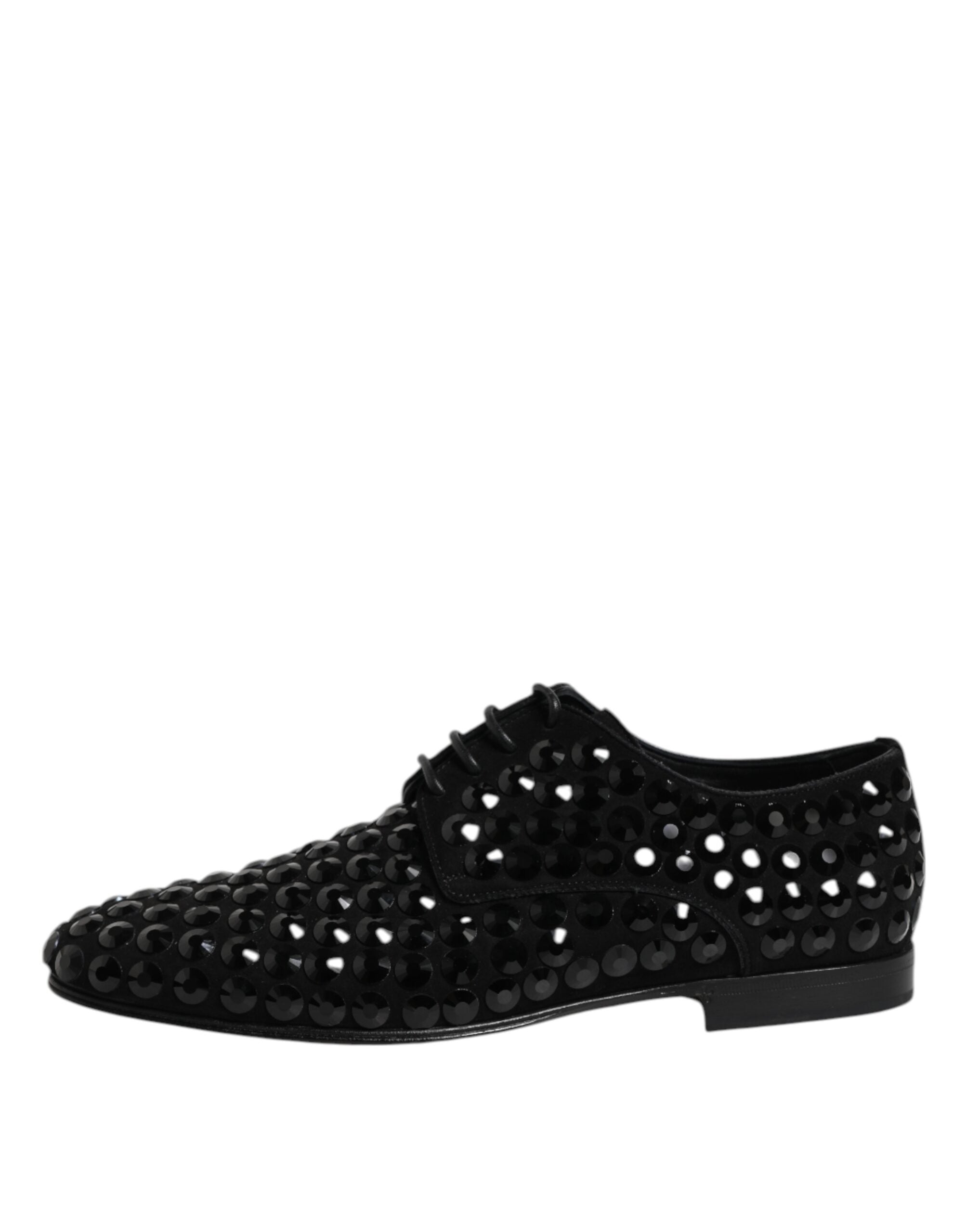 Chaussures Derby en daim noir Dolce & Gabbana avec strass, chaussures formelles élégantes pour homme.