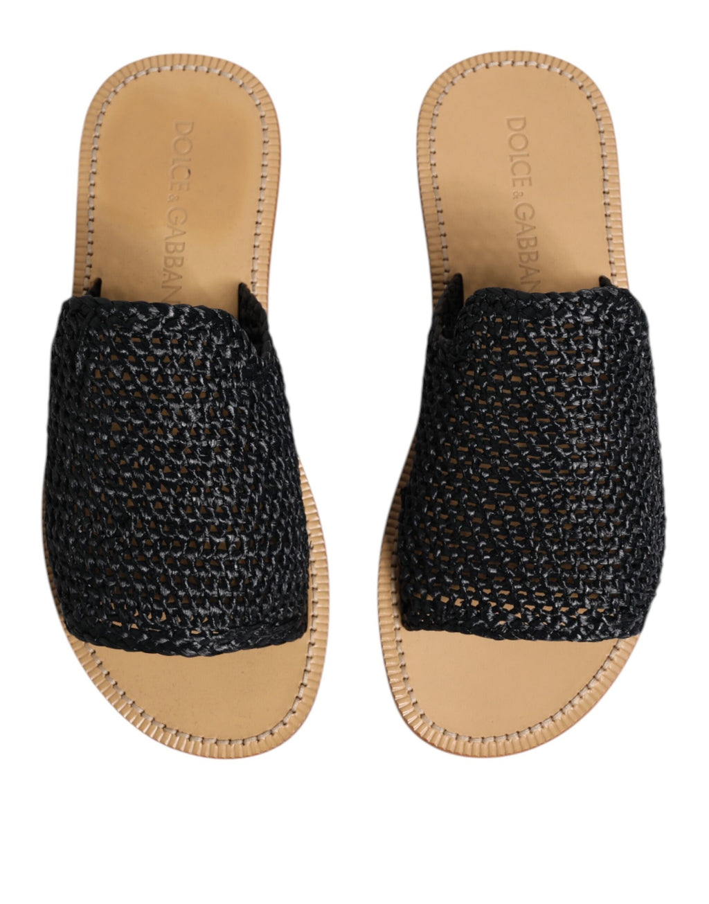 Sandales Dolce & Gabbana en raffia noir à tresse, chaussures confortables et élégantes pour l'été.