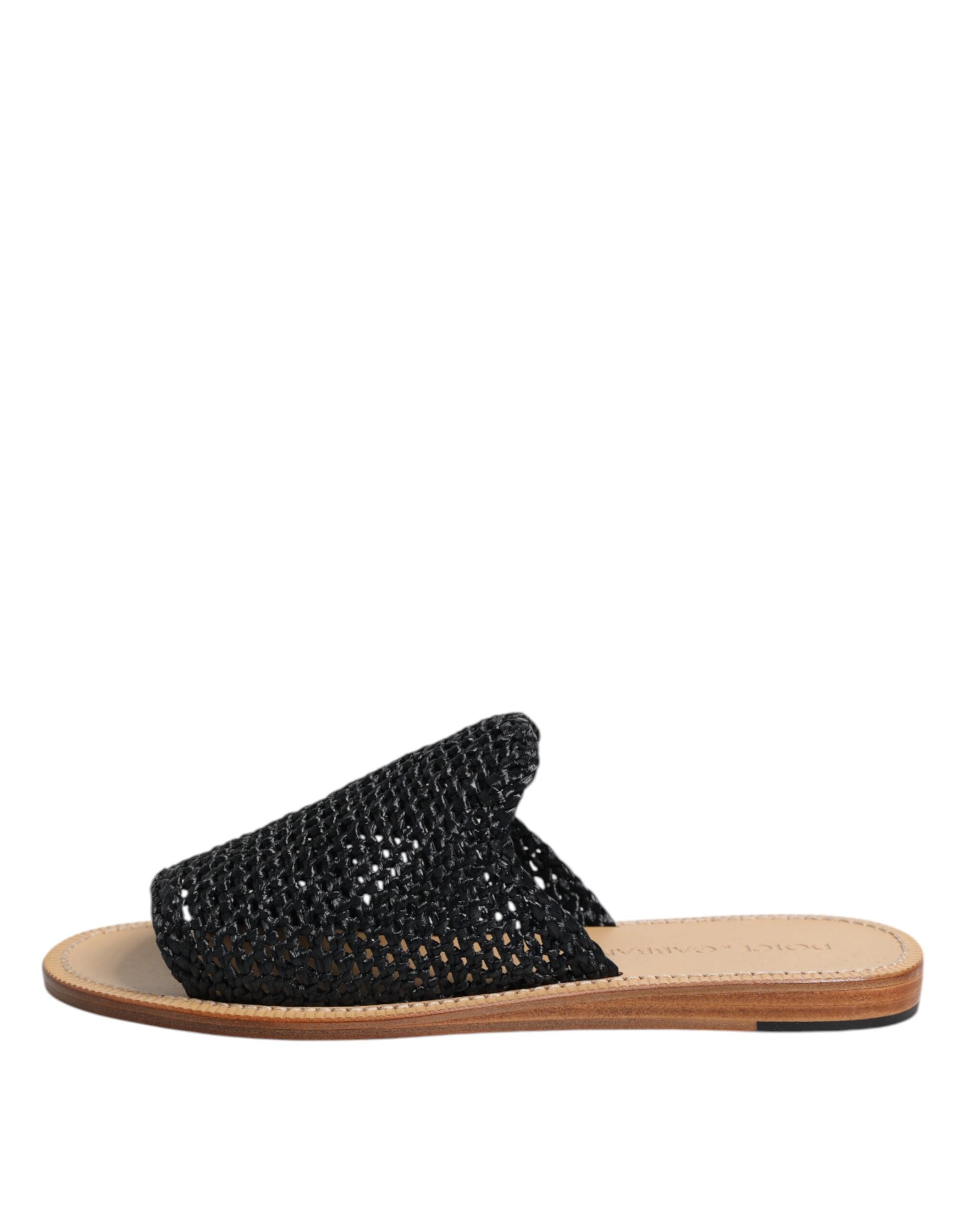 Sandales Dolce & Gabbana en raphia monochrome noir, chaussures à bride tressée pour femme, élégantes et confortables.
