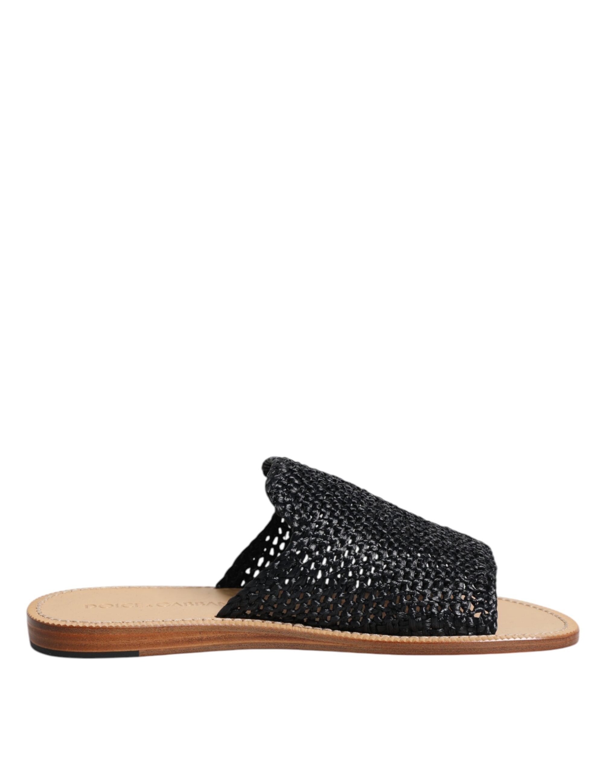 Sandales Dolce & Gabbana en raffia noir à tresses, style monochrome et chaussures d'été élégantes.