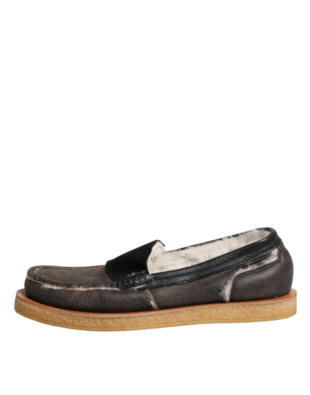 Chaussures loafers en cuir de veau marron et blanc Dolce & Gabbana, style élégant et sophistiqué pour homme.