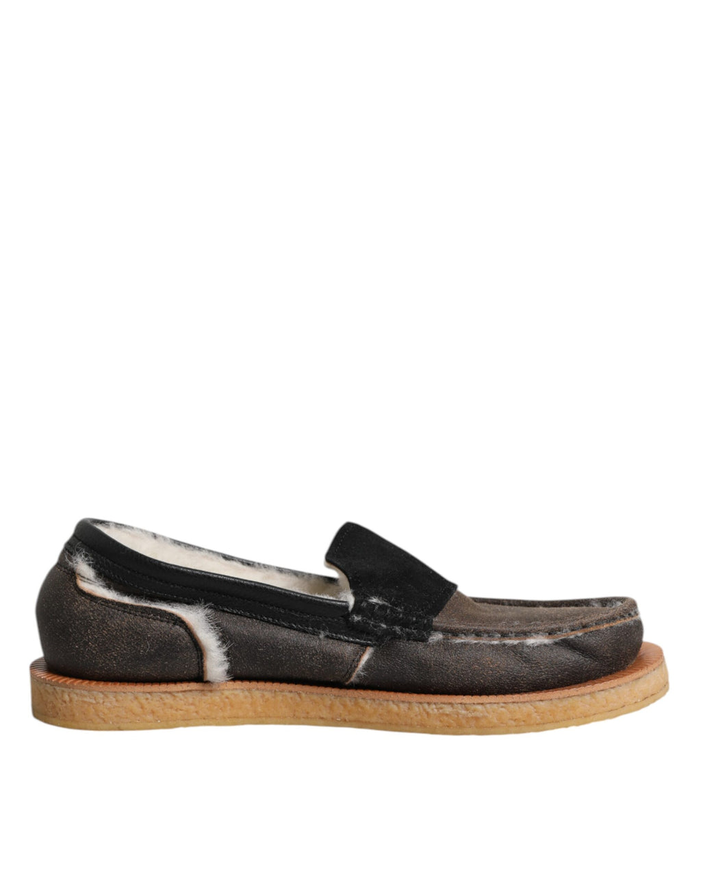 Mocassins en cuir de veau marron et blanc de Dolce & Gabbana, chaussures élégantes pour homme ou femme.
