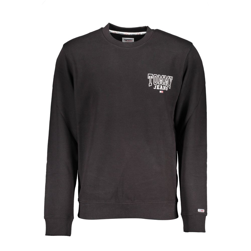 Sweat-shirt en coton noir pour homme de la marque Tommy Hilfiger, style décontracté avec logo visible sur la poitrine.