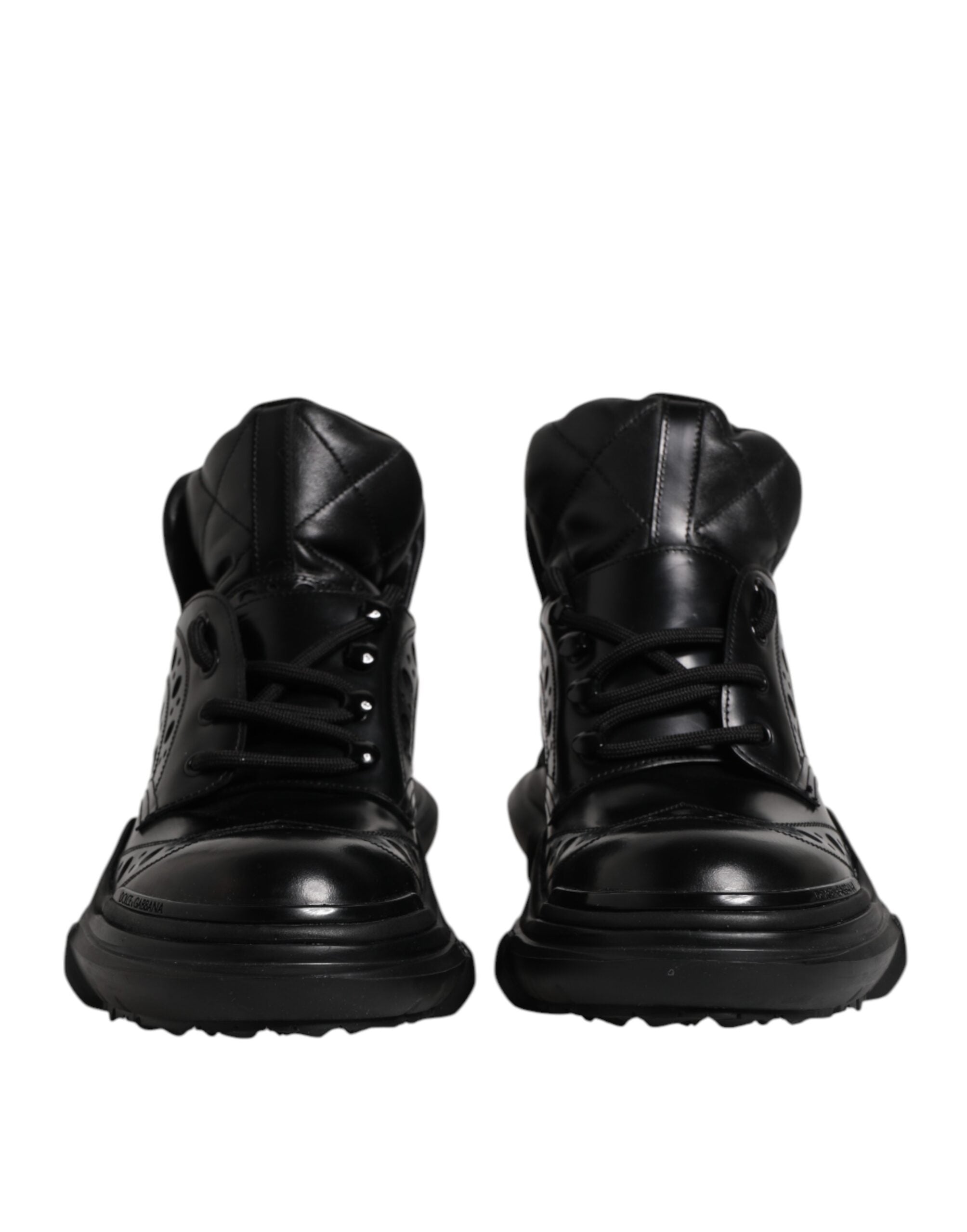 Chaussures habillées pour hommes Dolce & Gabbana en cuir noir, bottines décontractées à la cheville avec semelle robuste.