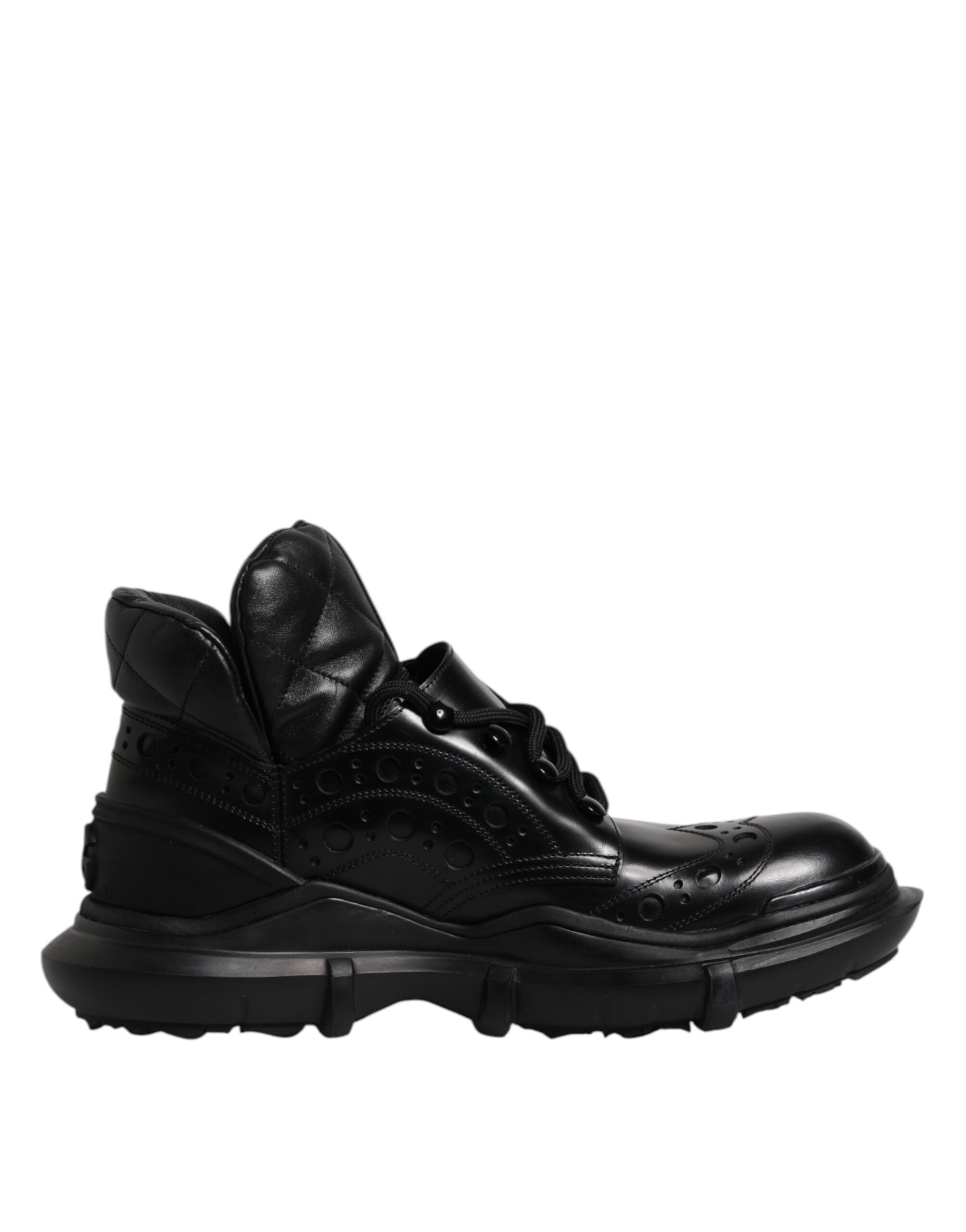 Chaussures basses en cuir noir pour homme de Dolce & Gabbana, bottines décontractées à la cheville avec lacets.