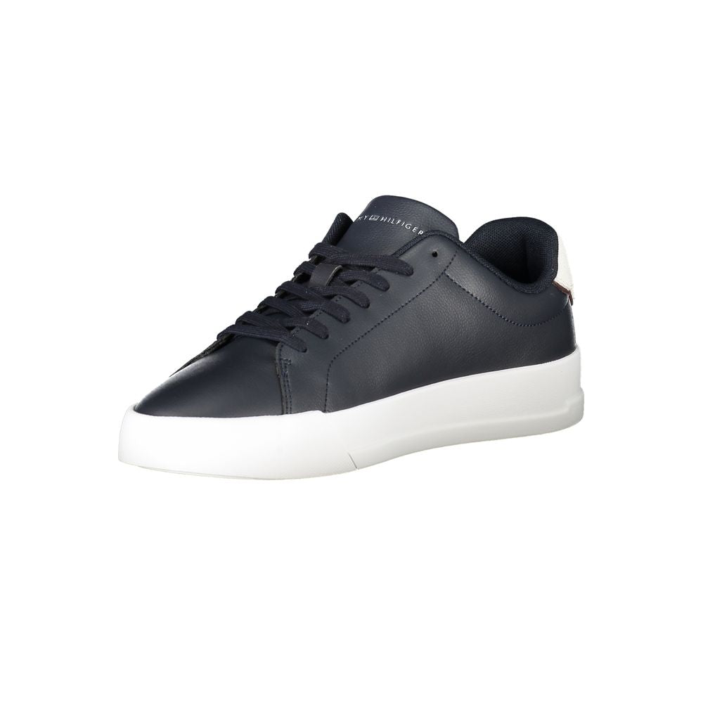 Chaussure sneakers en cuir bleu pour homme de la marque Tommy Hilfiger, vue de profil.
