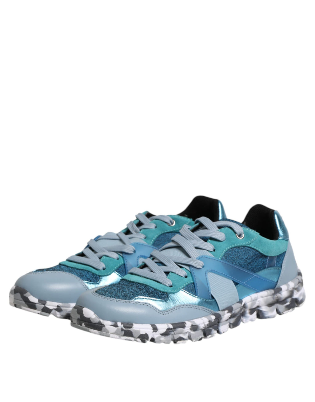 Chaussures sneakers basses pour hommes Dolce & Gabbana en dentelle multicolore, lacets, vue de face.