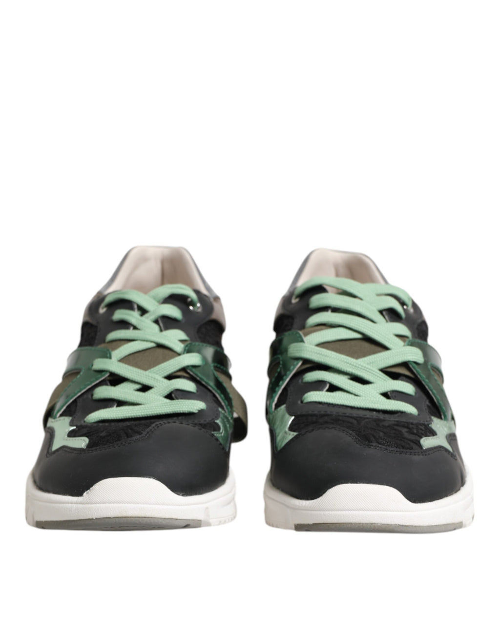 Chaussures sneakers basses Dolce & Gabbana en dentelle multicolore avec lacets, vue de face.