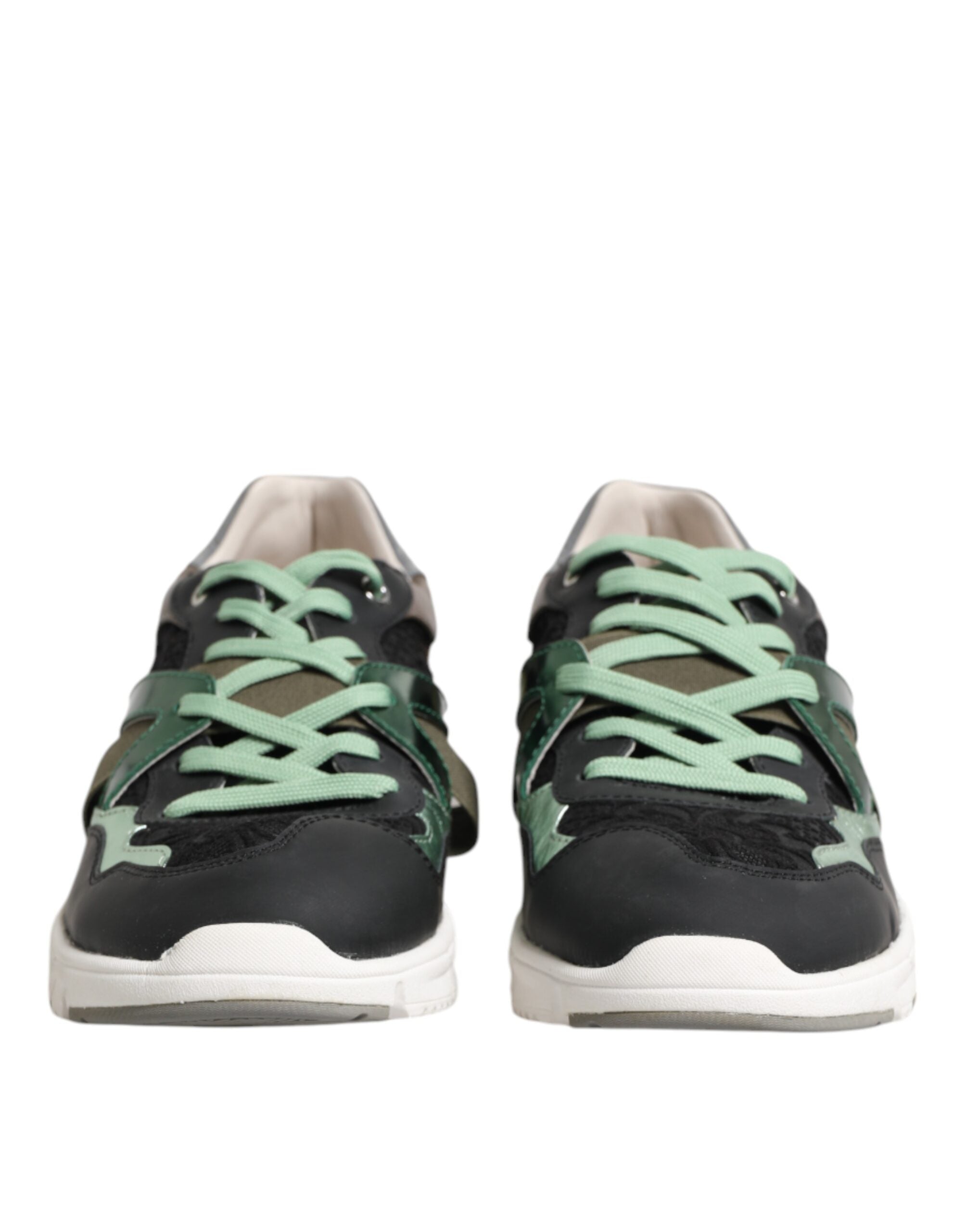 Chaussures sneakers basses Dolce & Gabbana en dentelle multicolore avec lacets, vue de face.