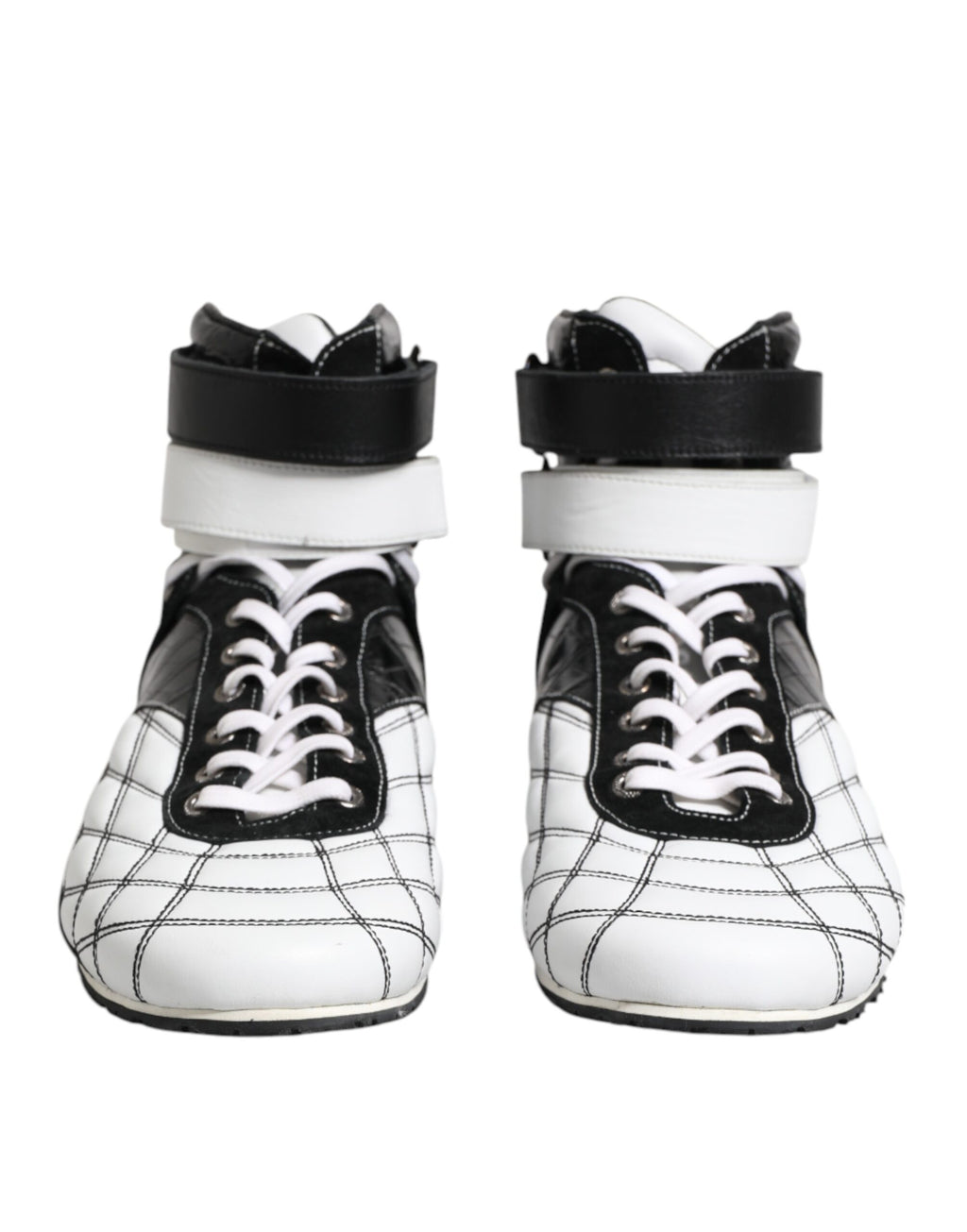 Chaussures sneakers montantes en cuir noir et blanc de Dolce & Gabbana, style haut de gamme et moderne.