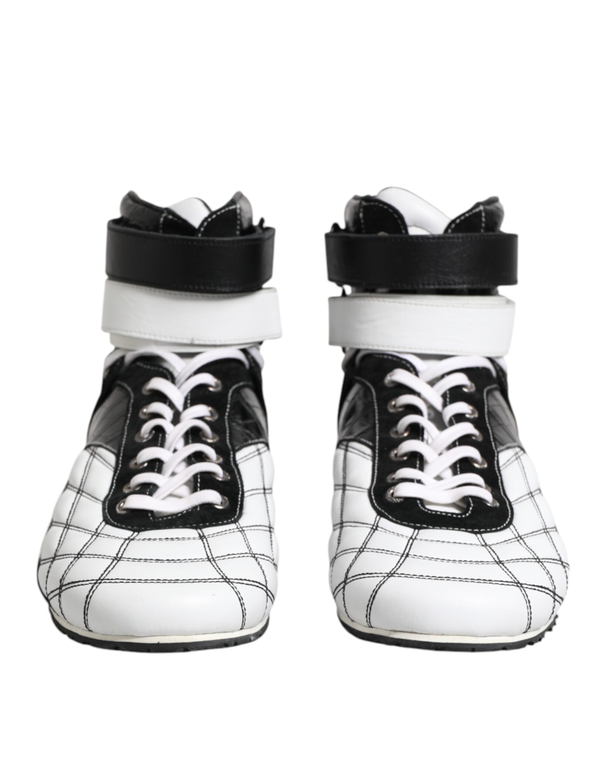 Chaussures sneakers montantes en cuir noir et blanc de Dolce & Gabbana, style haut de gamme et moderne.