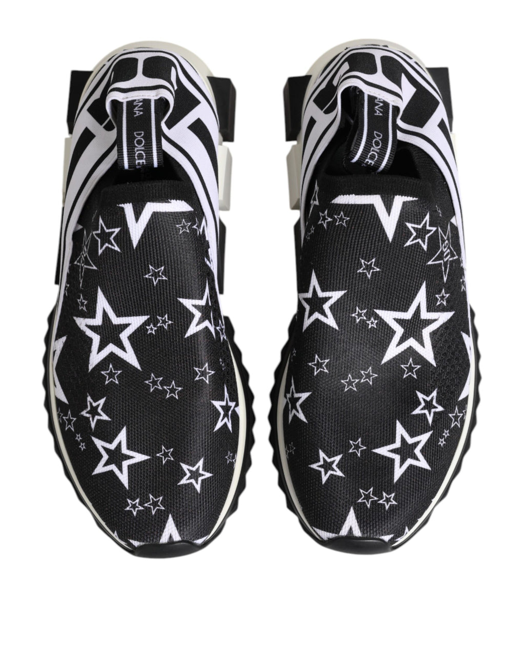 Chaussures sneakers basses Dolce & Gabbana Sorrento en noir et blanc, vue de face, en cuir avec design élégant.