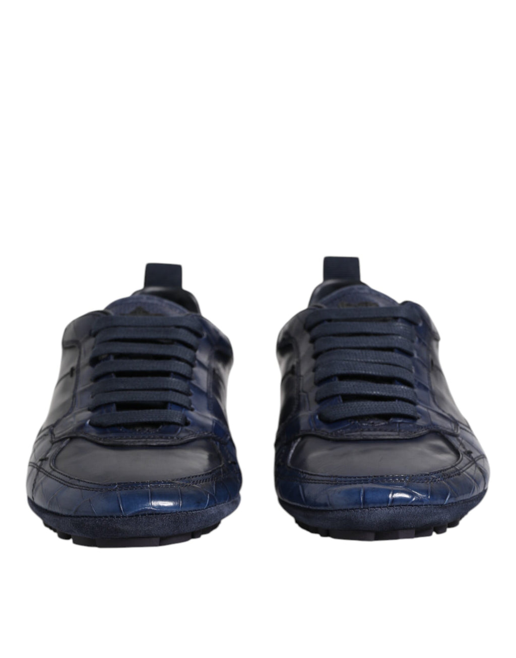 Chaussures sneakers basses en cuir bleu foncé pour hommes de Dolce & Gabbana, style élégant et moderne.