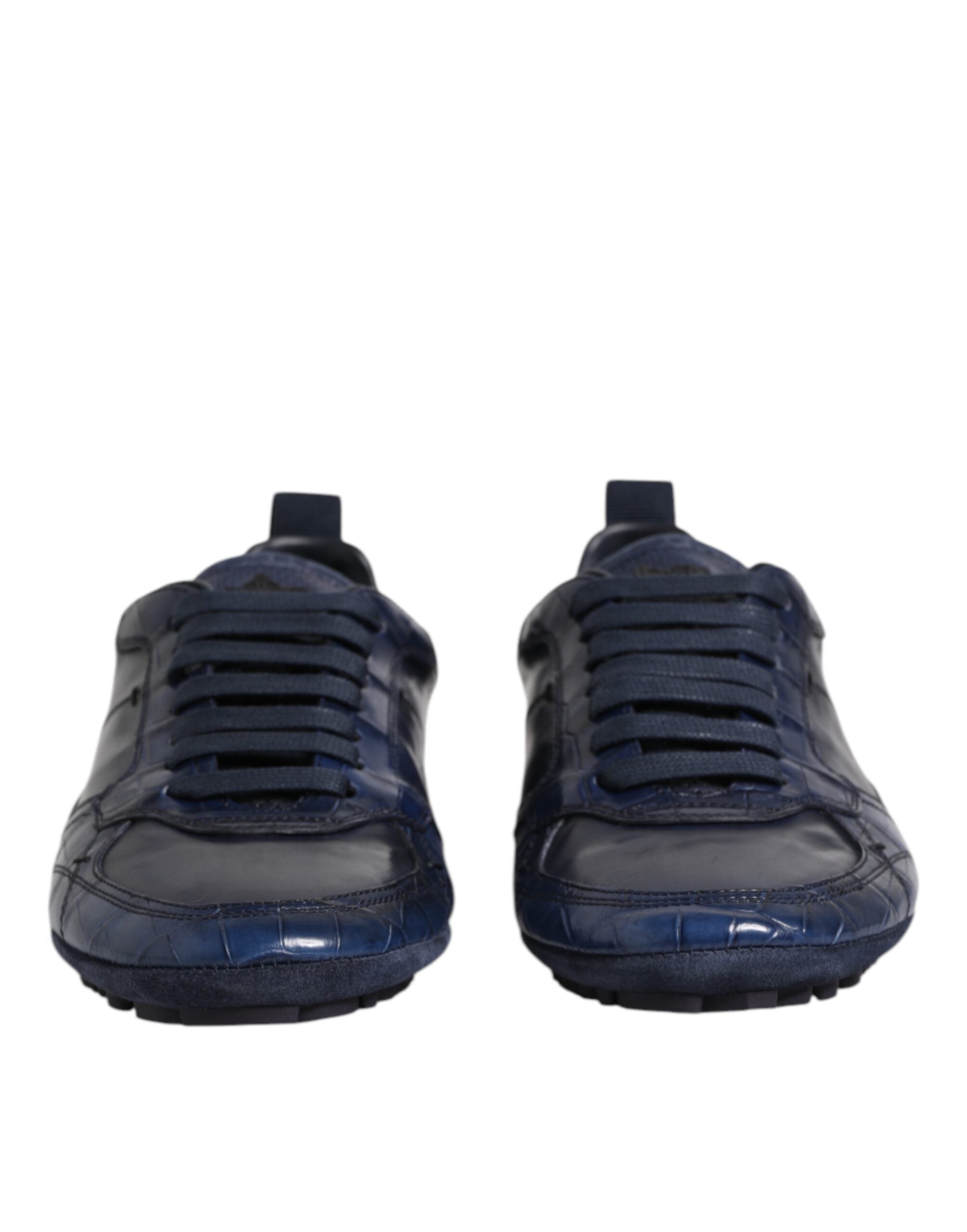 Chaussures sneakers basses en cuir bleu foncé pour hommes de Dolce & Gabbana, style élégant et moderne.