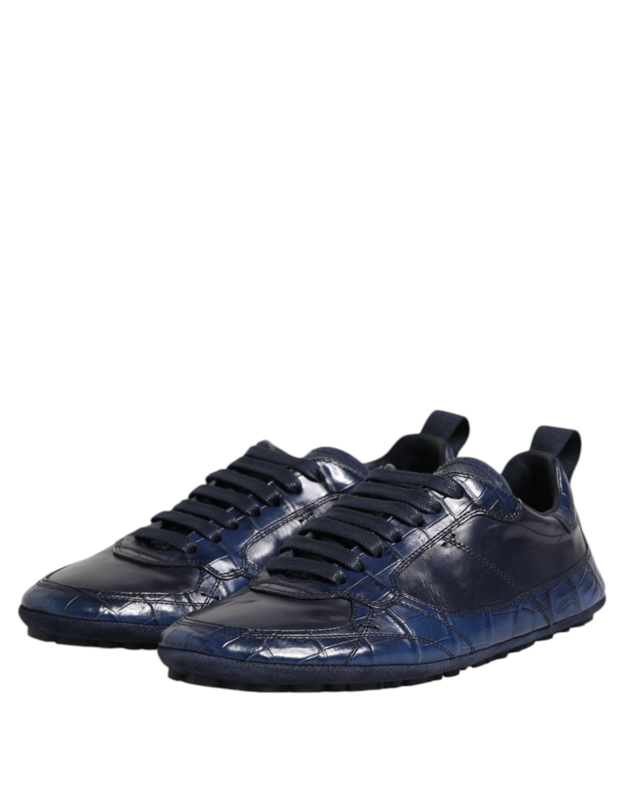 Chaussures sneakers basses en cuir bleu foncé pour homme de Dolce & Gabbana, style élégant et décontracté.