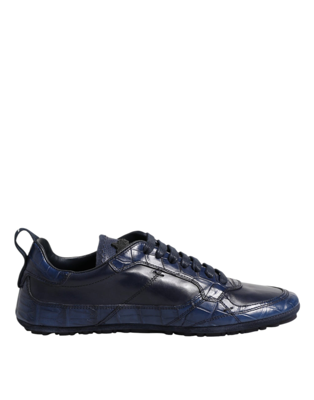 Chaussures basses en cuir bleu foncé pour homme de Dolce & Gabbana, sneakers élégants avec semelle blanche.