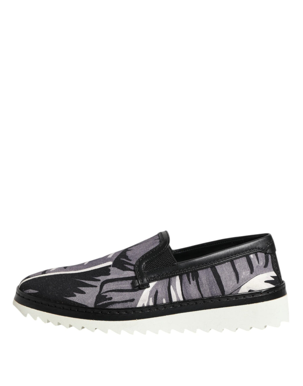 Chaussures sneakers slip-on noires Dolce & Gabbana pour hommes avec motif tropical, vue de côté