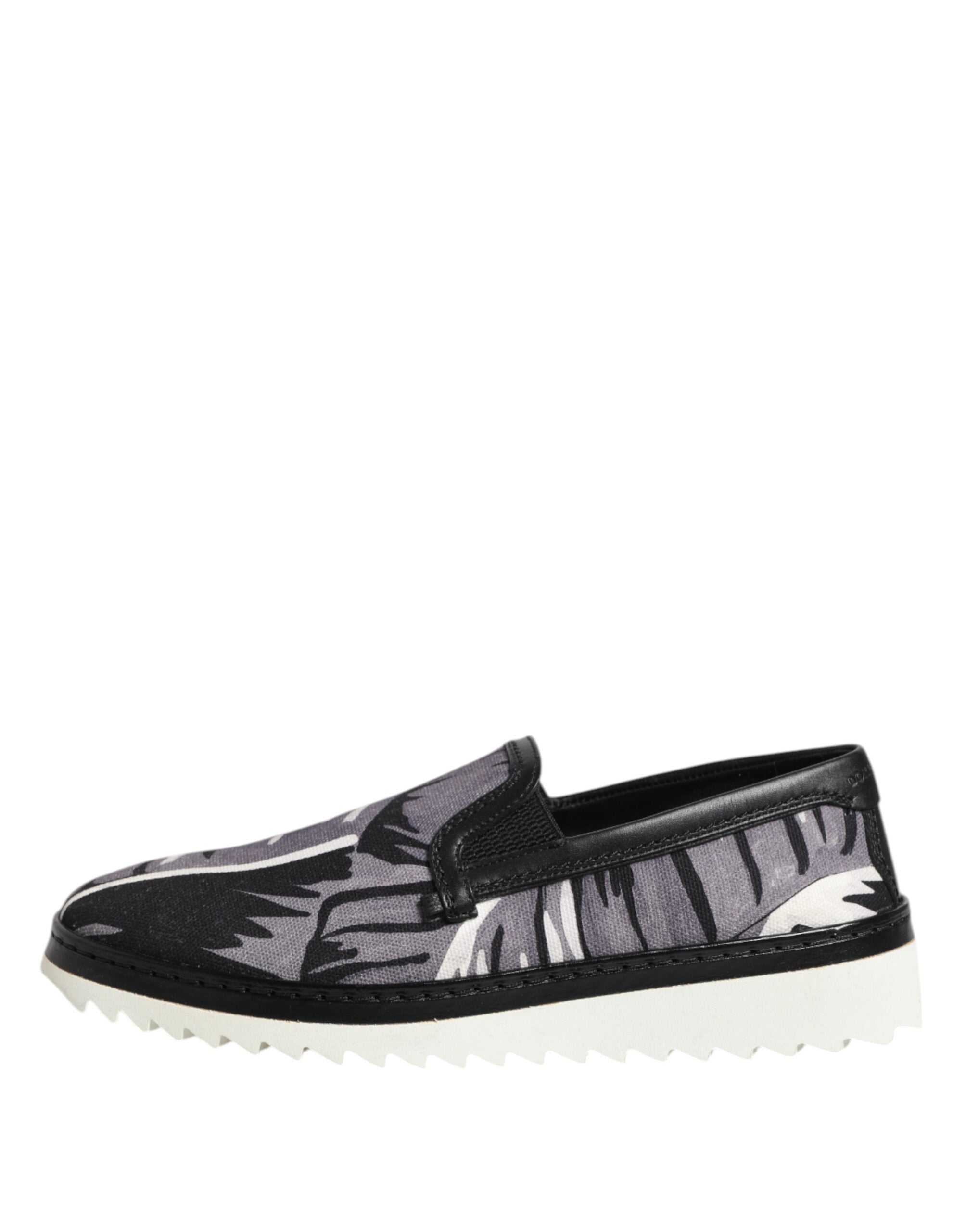 Chaussures sneakers slip-on noires Dolce & Gabbana pour hommes avec motif tropical, vue de côté
