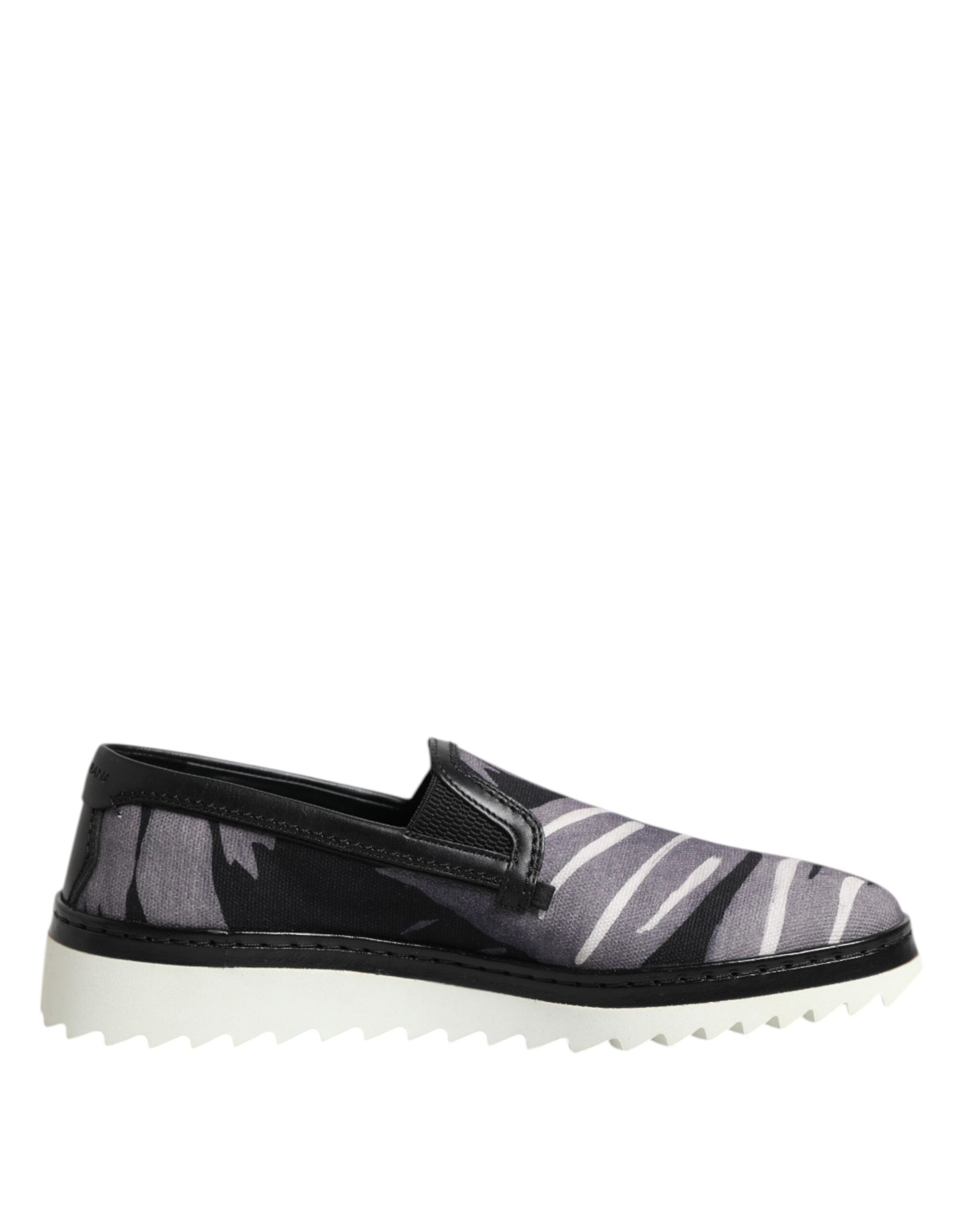 Chaussures slip-on pour homme Dolce & Gabbana Noires à motif tropical, baskets élégantes et confortables.
